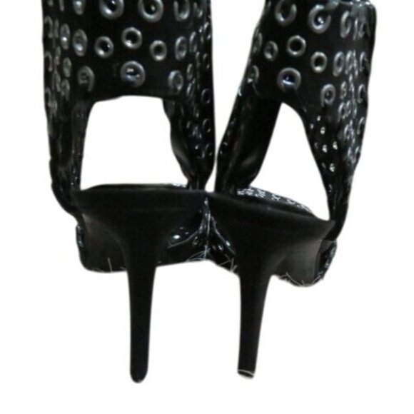 Enzo Angiolini Branon Black Perforated Grommet Leather Whipstitch Peep Toe Heels - Picture 4 of 14